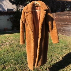 long camel teddy coat